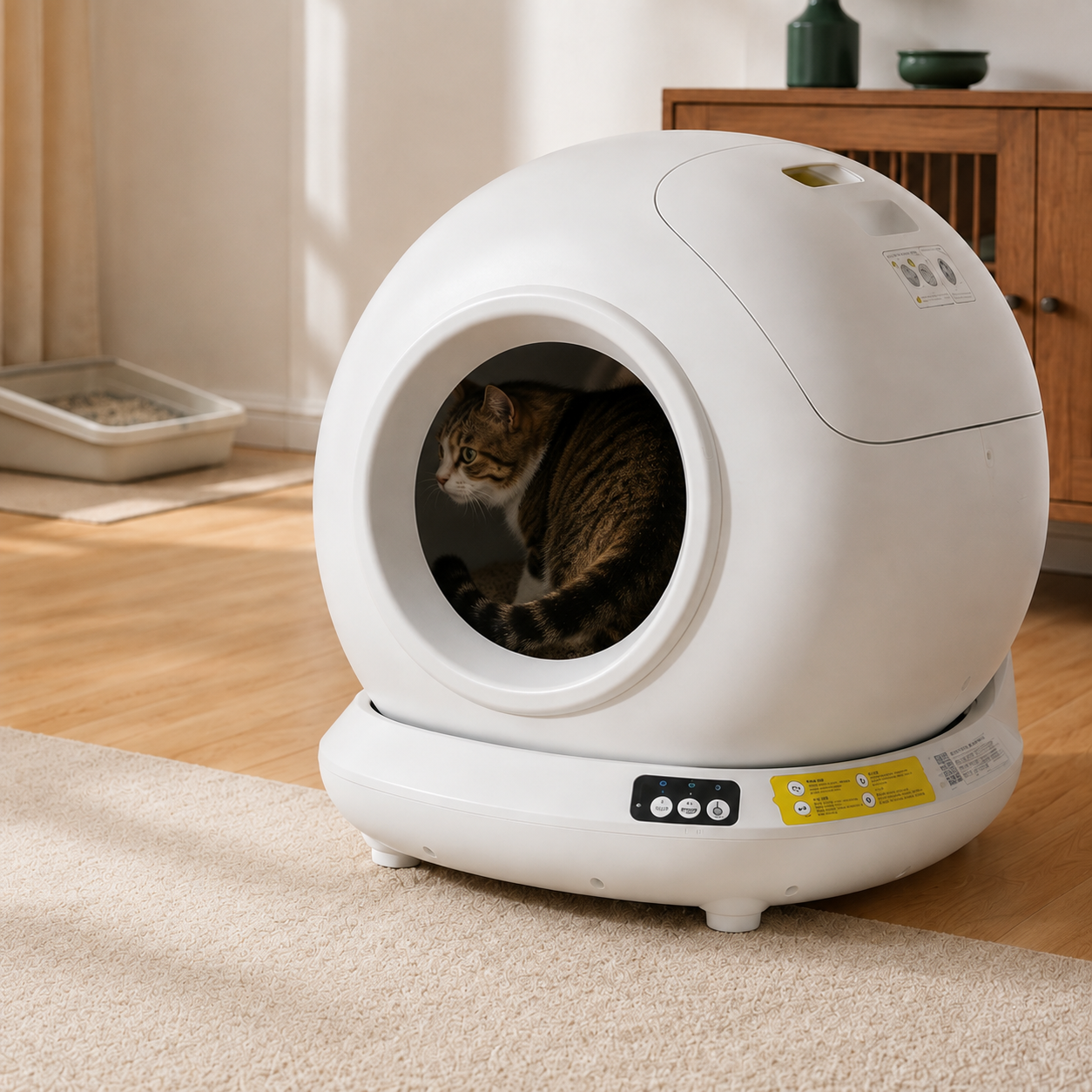 Cat using the litter box