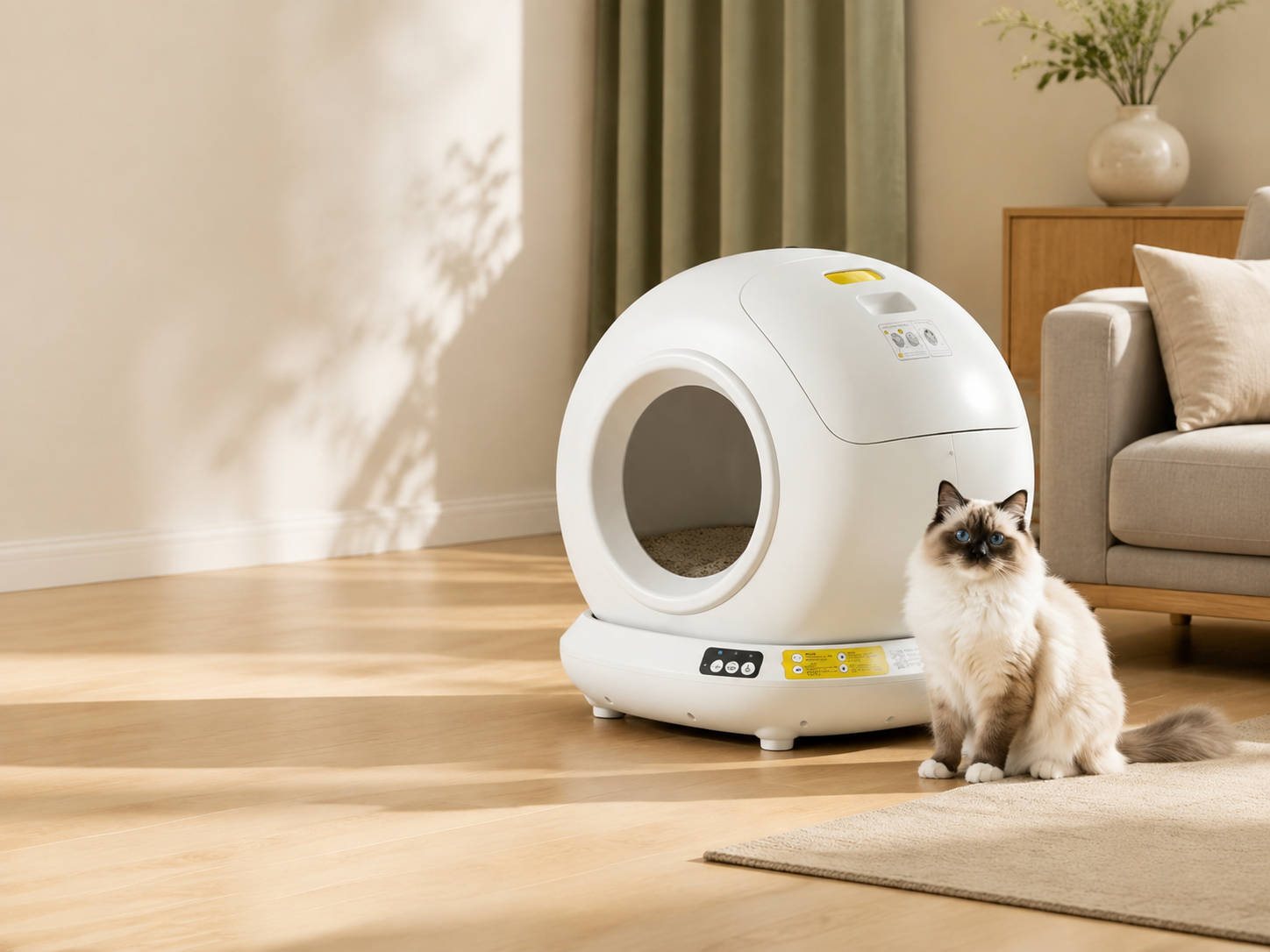 PURRNEXA self-cleaning litter box in a living room