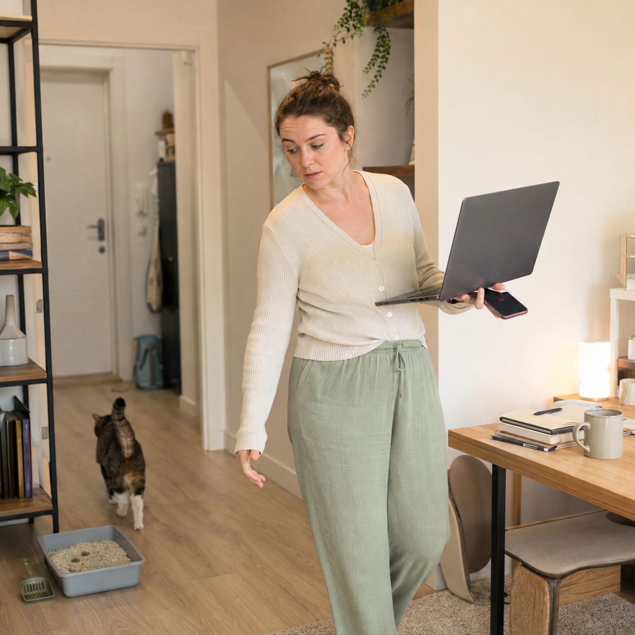A cat owner at home
