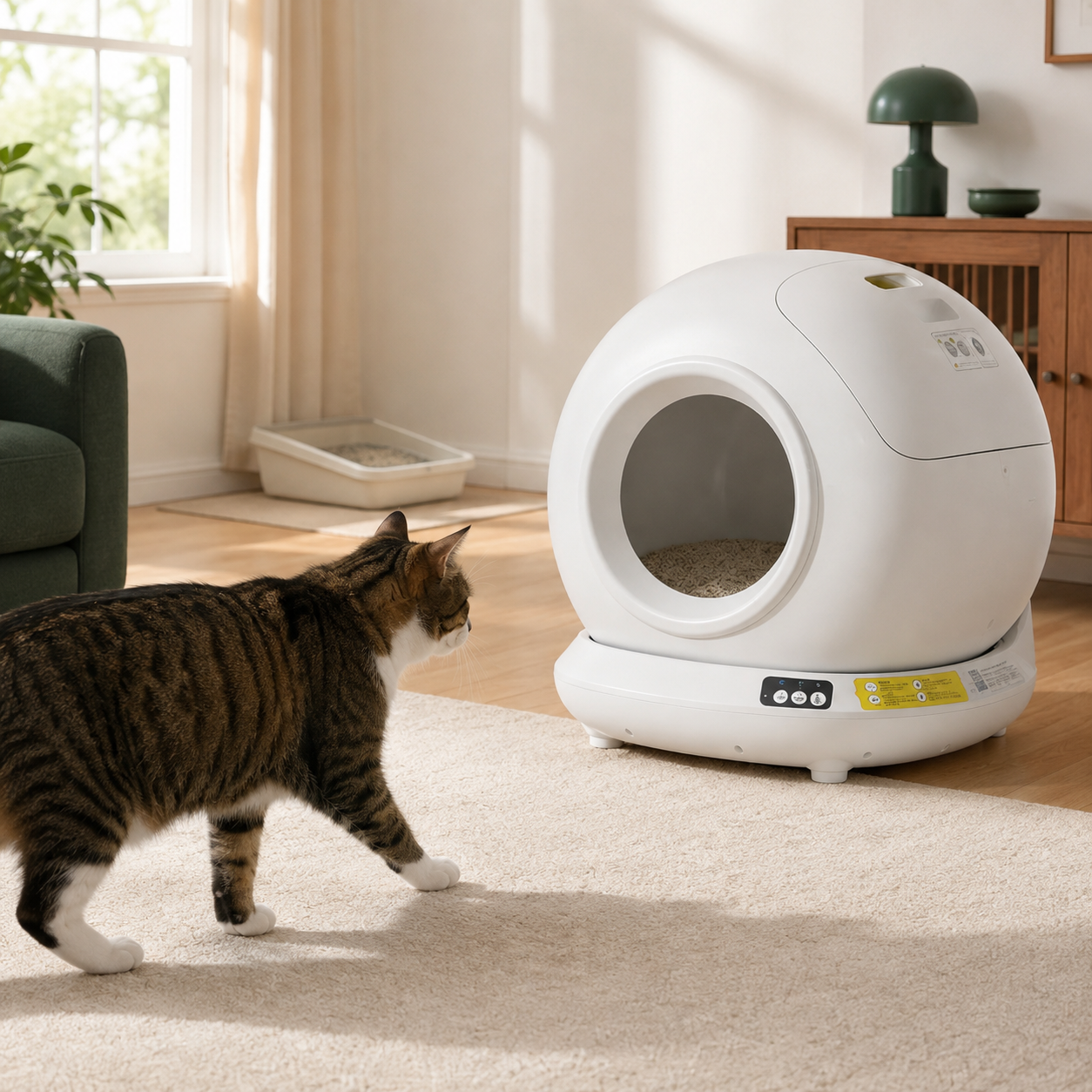 Cat using the litter box