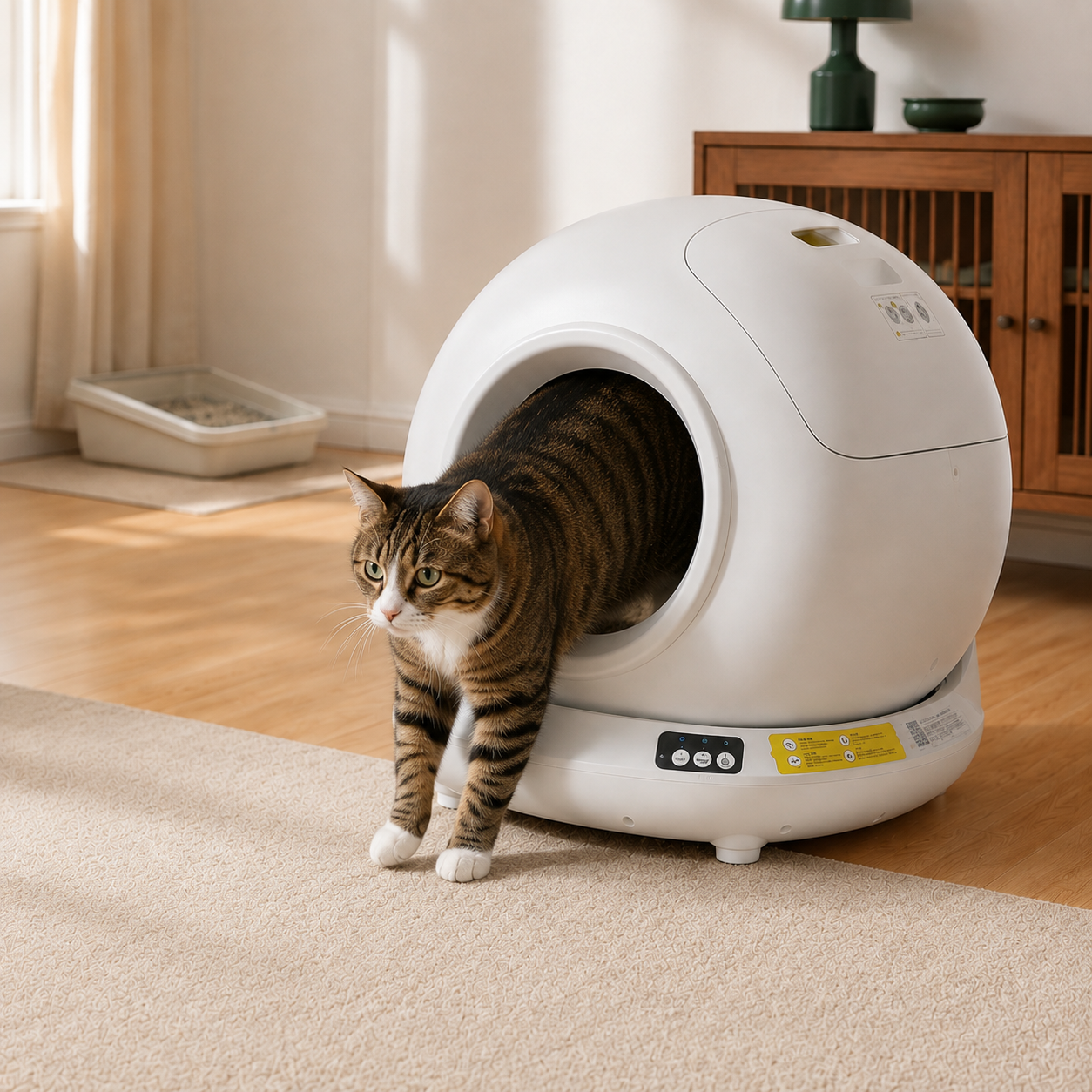 Cat using the litter box